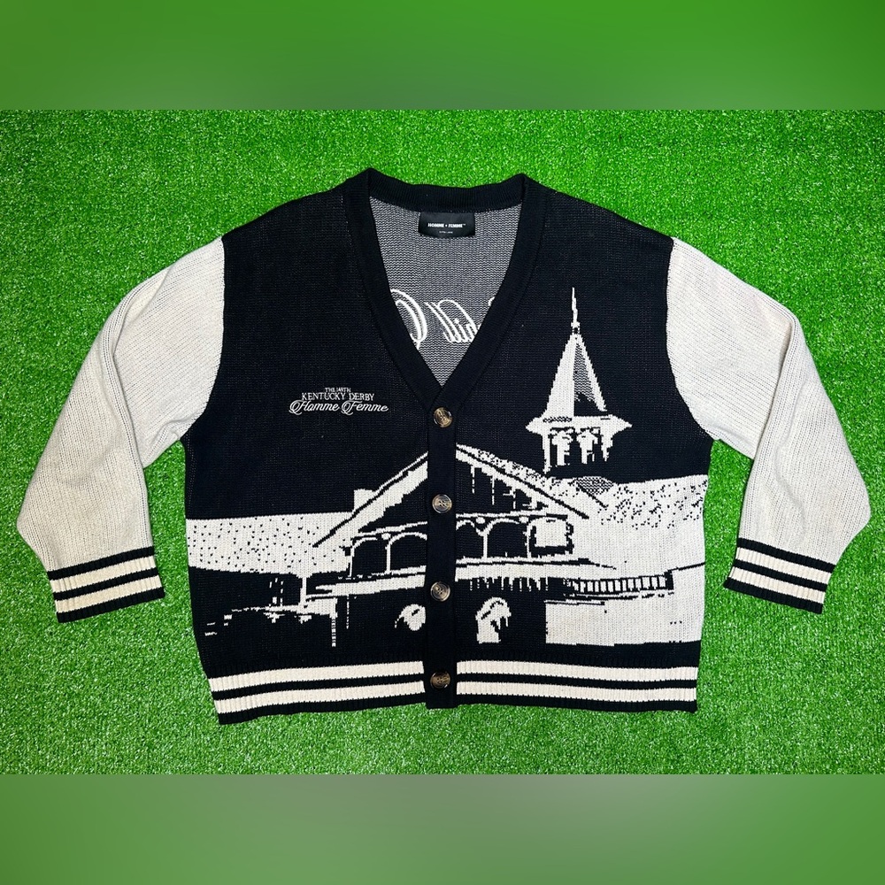 Homme Femme CHURCHILL DOWNS 150 Knit Cardigan Mens XL - Black / Cream